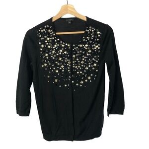 Ann Taylor Black Studded Rhinestone Cardigan Sweater S